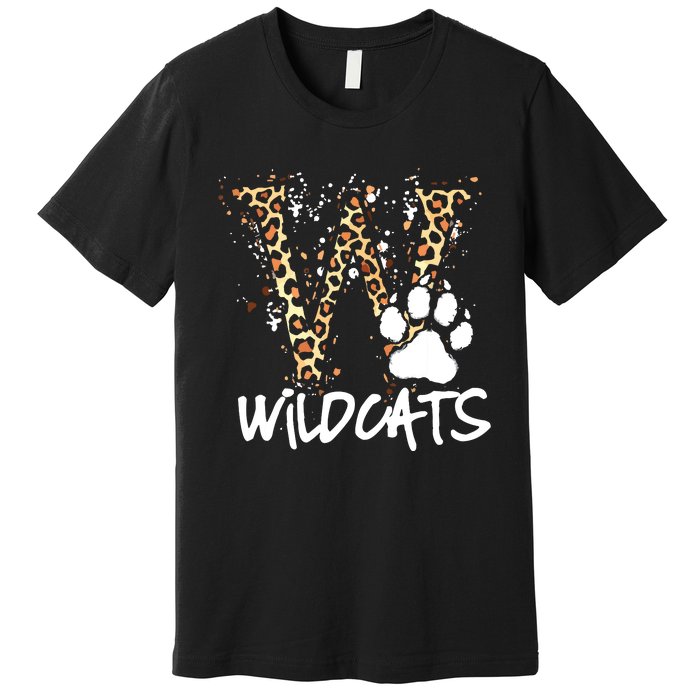 Wildcats Spirit Bold Letter W And Paw Premium T-Shirt