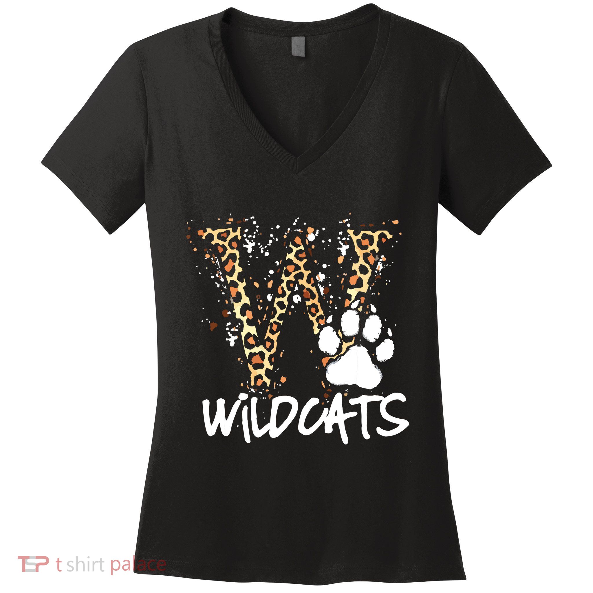 Wildcats Spirit Bold Letter W And Paw Women's V-Neck T-Shirt