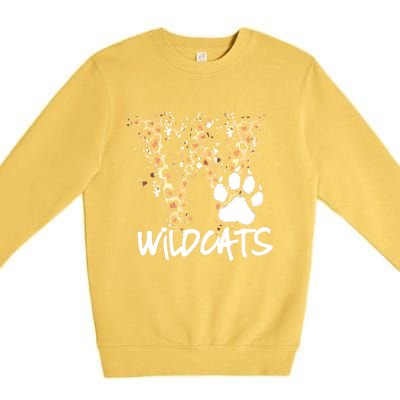 Wildcats Spirit Bold Letter W And Paw Print Premium Crewneck Sweatshirt