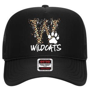 Wildcats Spirit Bold Letter W And Paw Print High Crown Mesh Back Trucker Hat