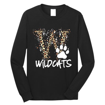 Wildcats Spirit Bold Letter W And Paw Print Long Sleeve Shirt