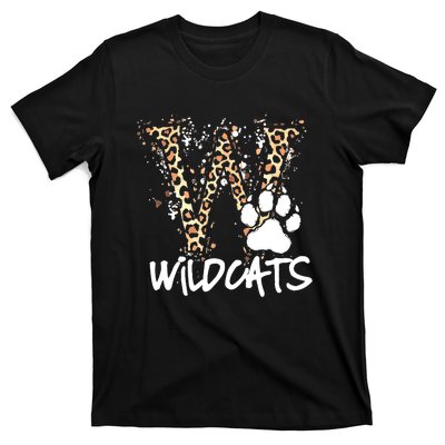 Wildcats Spirit Bold Letter W And Paw Print T-Shirt