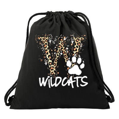 Wildcats Spirit Bold Letter W And Paw Print Drawstring Bag