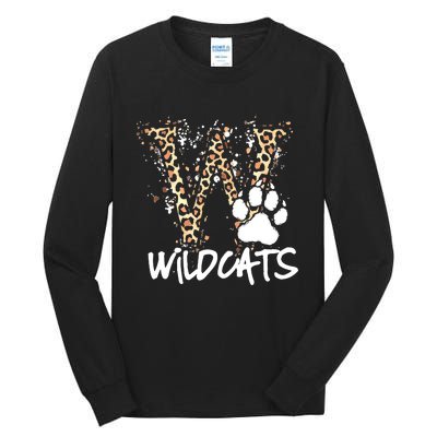 Wildcats Spirit Bold Letter W And Paw Print Tall Long Sleeve T-Shirt