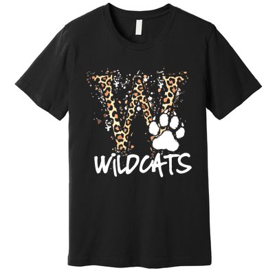 Wildcats Spirit Bold Letter W And Paw Print Premium T-Shirt