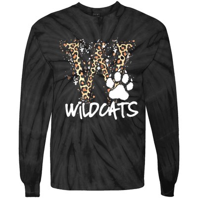 Wildcats Spirit Bold Letter W And Paw Print Tie-Dye Long Sleeve Shirt