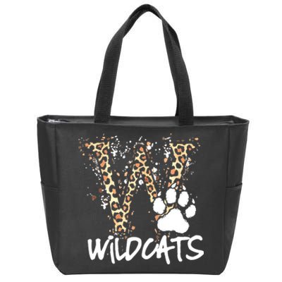 Wildcats Spirit Bold Letter W And Paw Print Zip Tote Bag