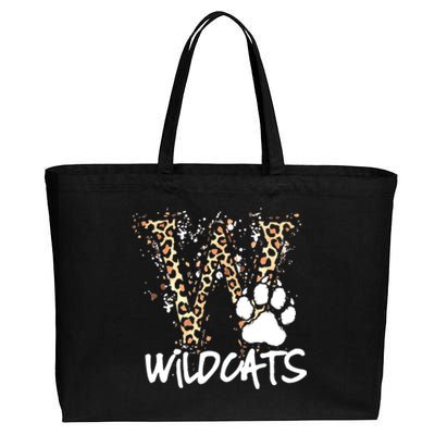 Wildcats Spirit Bold Letter W And Paw Print Cotton Canvas Jumbo Tote