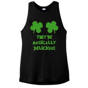 WoFunny Shamrock Boobs Saint St. Patrick's Paddys Day Irish Ladies PosiCharge Tri-Blend Wicking Tank