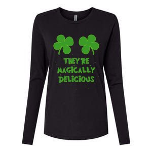 WoFunny Shamrock Boobs Saint St. Patrick's Paddys Day Irish Womens Cotton Relaxed Long Sleeve T-Shirt