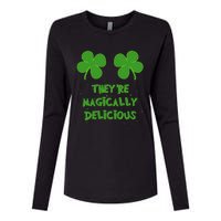 WoFunny Shamrock Boobs Saint St. Patrick's Paddys Day Irish Womens Cotton Relaxed Long Sleeve T-Shirt