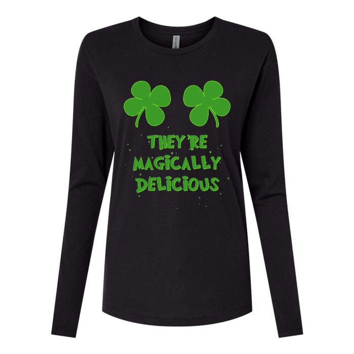 WoFunny Shamrock Boobs Saint St. Patrick's Paddys Day Irish Womens Cotton Relaxed Long Sleeve T-Shirt