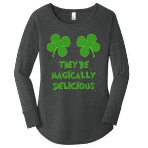 WoFunny Shamrock Boobs Saint St. Patrick's Paddys Day Irish Women's Perfect Tri Tunic Long Sleeve Shirt