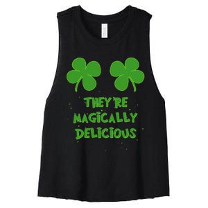 WoFunny Shamrock Boobs Saint St. Patrick's Paddys Day Irish Women's Racerback Cropped Tank