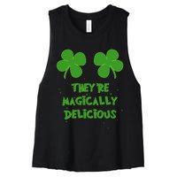 WoFunny Shamrock Boobs Saint St. Patrick's Paddys Day Irish Women's Racerback Cropped Tank