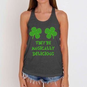 WoFunny Shamrock Boobs Saint St. Patrick's Paddys Day Irish Women's Knotted Racerback Tank