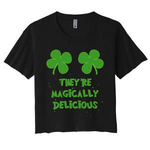 WoFunny Shamrock Boobs Saint St. Patrick's Paddys Day Irish Women's Crop Top Tee