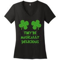 WoFunny Shamrock Boobs Saint St. Patrick's Paddys Day Irish Women's V-Neck T-Shirt