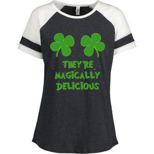 WoFunny Shamrock Boobs Saint St. Patrick's Paddys Day Irish Enza Ladies Jersey Colorblock Tee