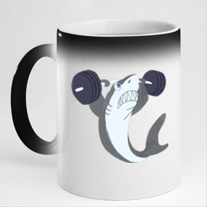 Weightlifing Shark Barbell Funny Workout Gym Weightlifter 11oz Black Color Changing Mug