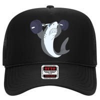 Weightlifing Shark Barbell Funny Workout Gym Weightlifter High Crown Mesh Back Trucker Hat