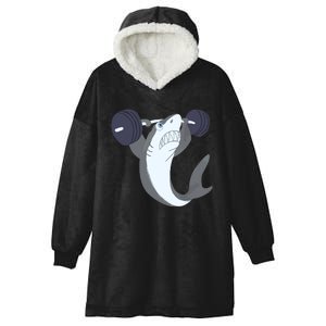 Weightlifing Shark Barbell Funny Workout Gym Weightlifter Hooded Wearable Blanket