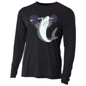 Weightlifing Shark Barbell Funny Workout Gym Weightlifter Cooling Performance Long Sleeve Crew