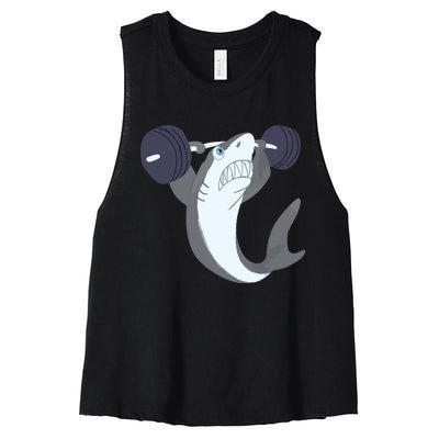 Weightlifing Shark Barbell Funny Workout Gym Weightlifter Women's Racerback Cropped Tank