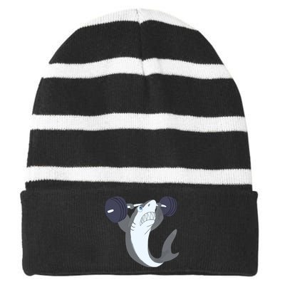 Weightlifing Shark Barbell Funny Workout Gym Weightlifter Striped Beanie with Solid Band