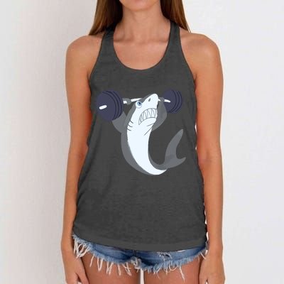 Weightlifing Shark Barbell Funny Workout Gym Weightlifter Women's Knotted Racerback Tank