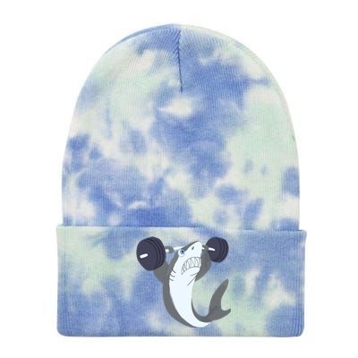 Weightlifing Shark Barbell Funny Workout Gym Weightlifter Tie Dye 12in Knit Beanie