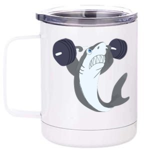 Weightlifing Shark Barbell Funny Workout Gym Weightlifter 12 oz Stainless Steel Tumbler Cup