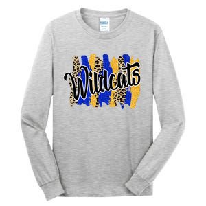 Wildcats Swash Blue Yellow School Spirit Tall Long Sleeve T-Shirt