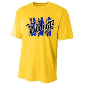 Wildcats Swash Blue Yellow School Spirit Performance Sprint T-Shirt