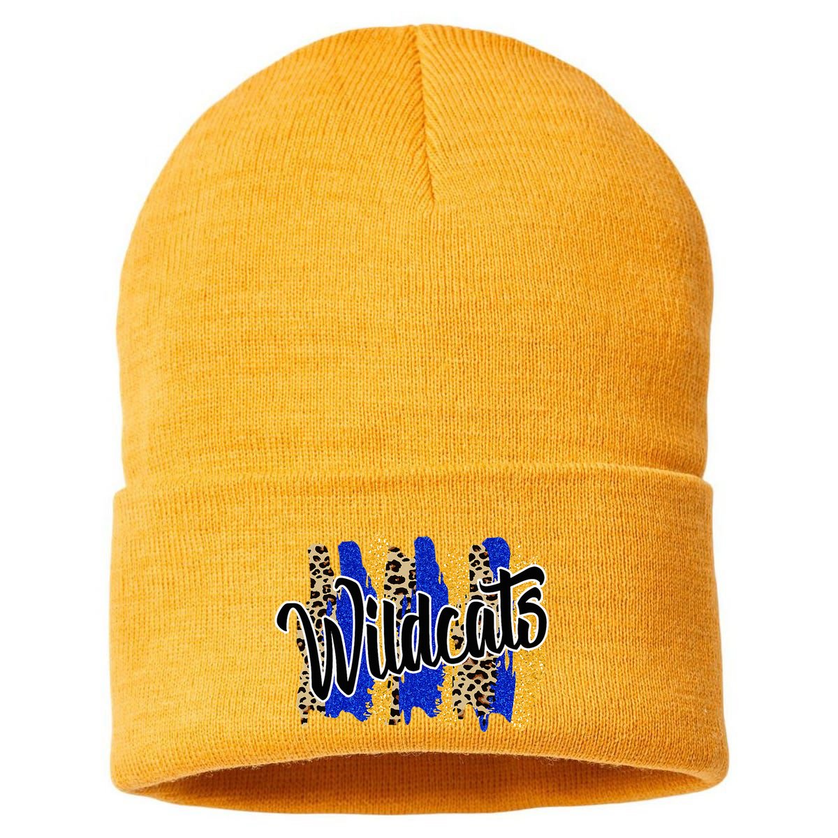 Wildcats Swash Blue Yellow School Spirit Sustainable Knit Beanie