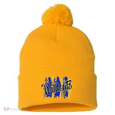 Wildcats Swash Blue Yellow School Spirit Pom Pom 12in Knit Beanie