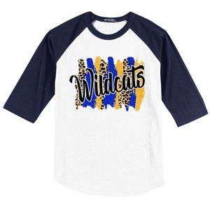 Wildcats Swash Blue Yellow School Spirit Baseball Sleeve Shirt