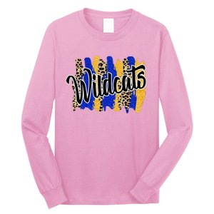 Wildcats Swash Blue Yellow School Spirit Long Sleeve Shirt