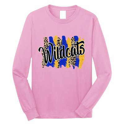 Wildcats Swash Blue Yellow School Spirit Long Sleeve Shirt