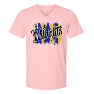 Wildcats Swash Blue Yellow School Spirit V-Neck T-Shirt