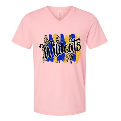 Wildcats Swash Blue Yellow School Spirit V-Neck T-Shirt