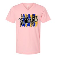 Wildcats Swash Blue Yellow School Spirit V-Neck T-Shirt