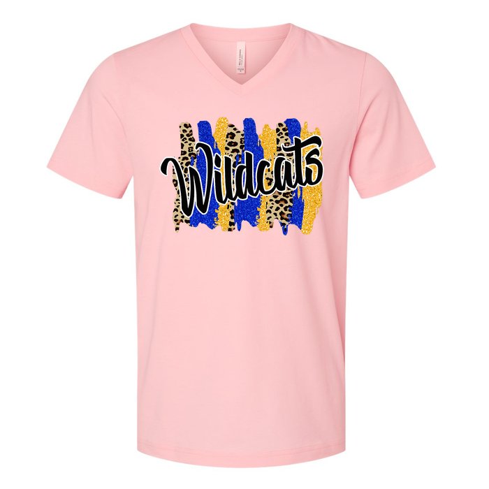 Wildcats Swash Blue Yellow School Spirit V-Neck T-Shirt