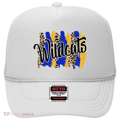 Wildcats Swash Blue Yellow School Spirit High Crown Mesh Back Trucker Hat