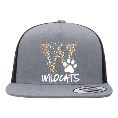 Wildcats Spirit Bold Letter W And Paw Print Flat Bill Trucker Hat