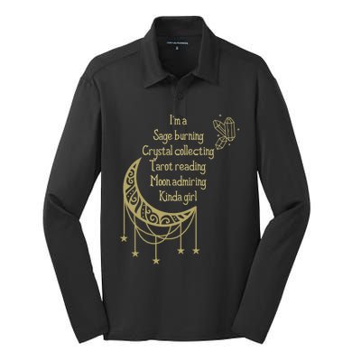 Wiccan Sage Burning Moon Crystals Tarot Occult Witch Gift Silk Touch Performance Long Sleeve Polo