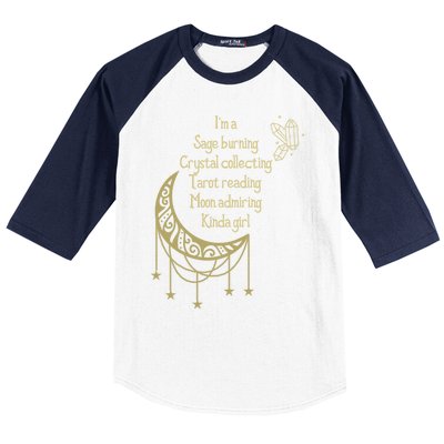 Wiccan Sage Burning Moon Crystals Tarot Occult Witch Gift Baseball Sleeve Shirt