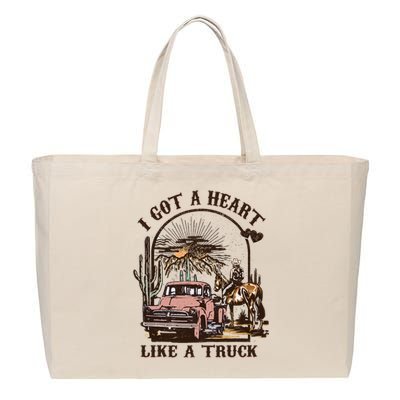 Western Sunset Cowgirl I Got A Heart Like A Truck Cotton Canvas Jumbo Tote