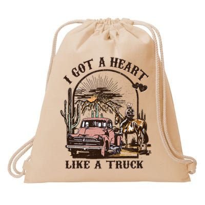 Western Sunset Cowgirl I Got A Heart Like A Truck Drawstring Bag