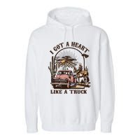 Western Sunset Cowgirl I Got A Heart Like A Truck Garment-Dyed Fleece Hoodie